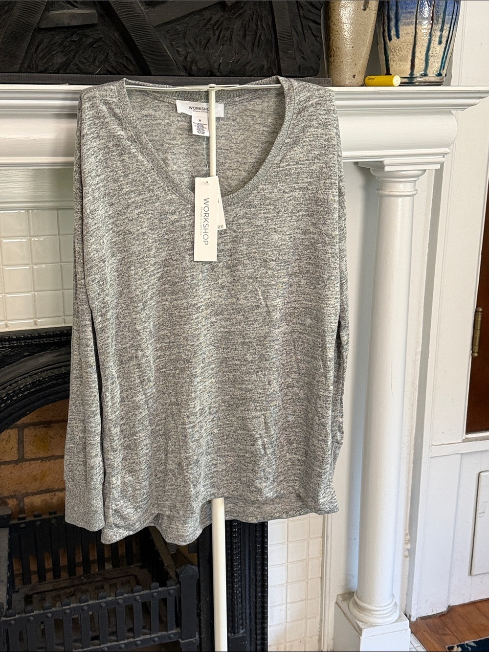 Workshop Republic Clothing Gray Heather V-Neck Long Sleeve Top- NWT. Retail 58